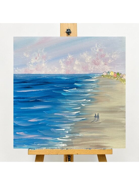 Deb Bossert Other - Beach All To Ourselves Seascape Acrylic Painting Ocean Wall Art 8"x8" Unframed